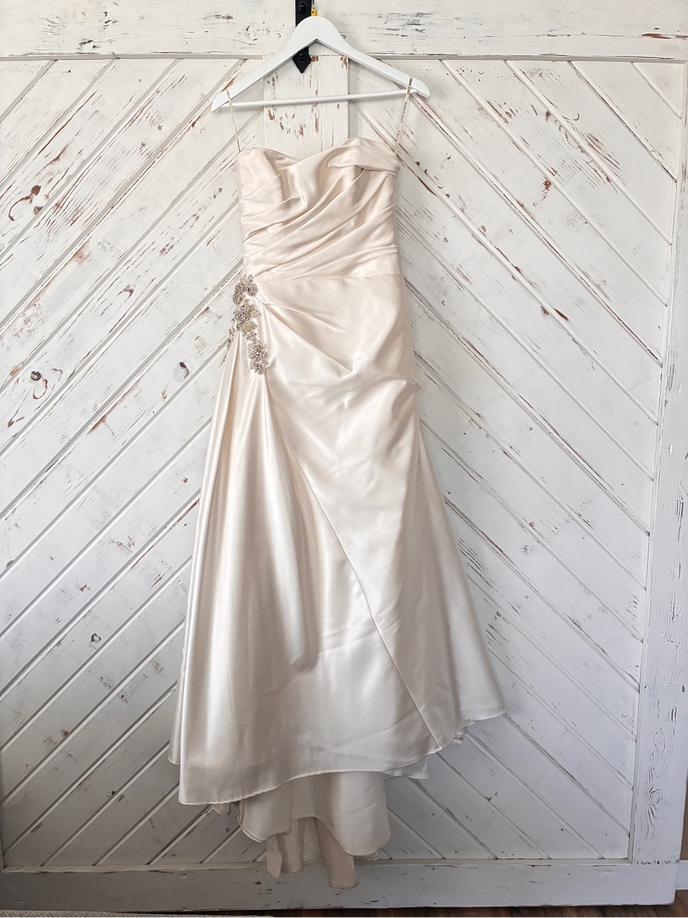 Maggie Sottero Strapless Satin Wedding Dress in Ivory
